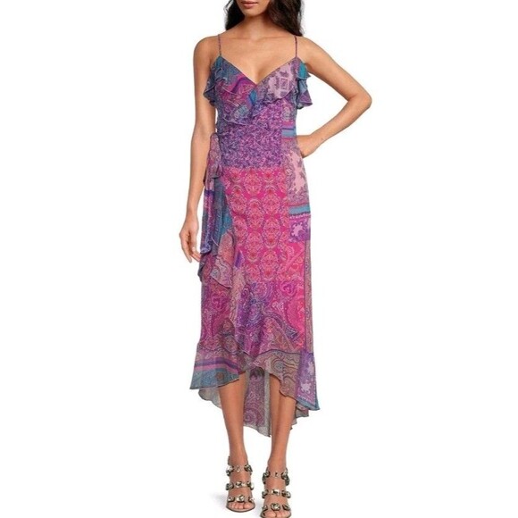 Gianni Bini + Dannijo Wrap Dress Sz M Pink Print High-low Adjustable Maxi $199 - Picture 15 of 15